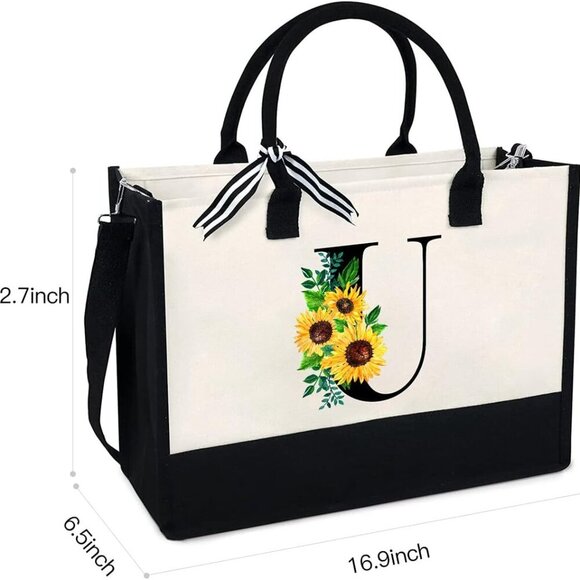 Sunflower Canvas Tote Bag Women with Zipper Pocket Large Capacity Durable - Picture 2 of 7